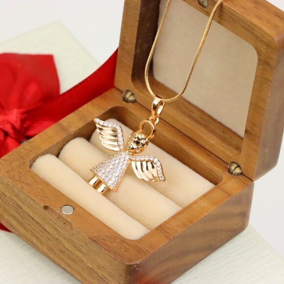 "Sparkling Angel Rose Gold Pendant with Wings and Halo, XPPT1212 - Picture 9 of 12